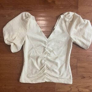 Free People Cupcake Ruched Puff Sleeve Top in Ivory NWT